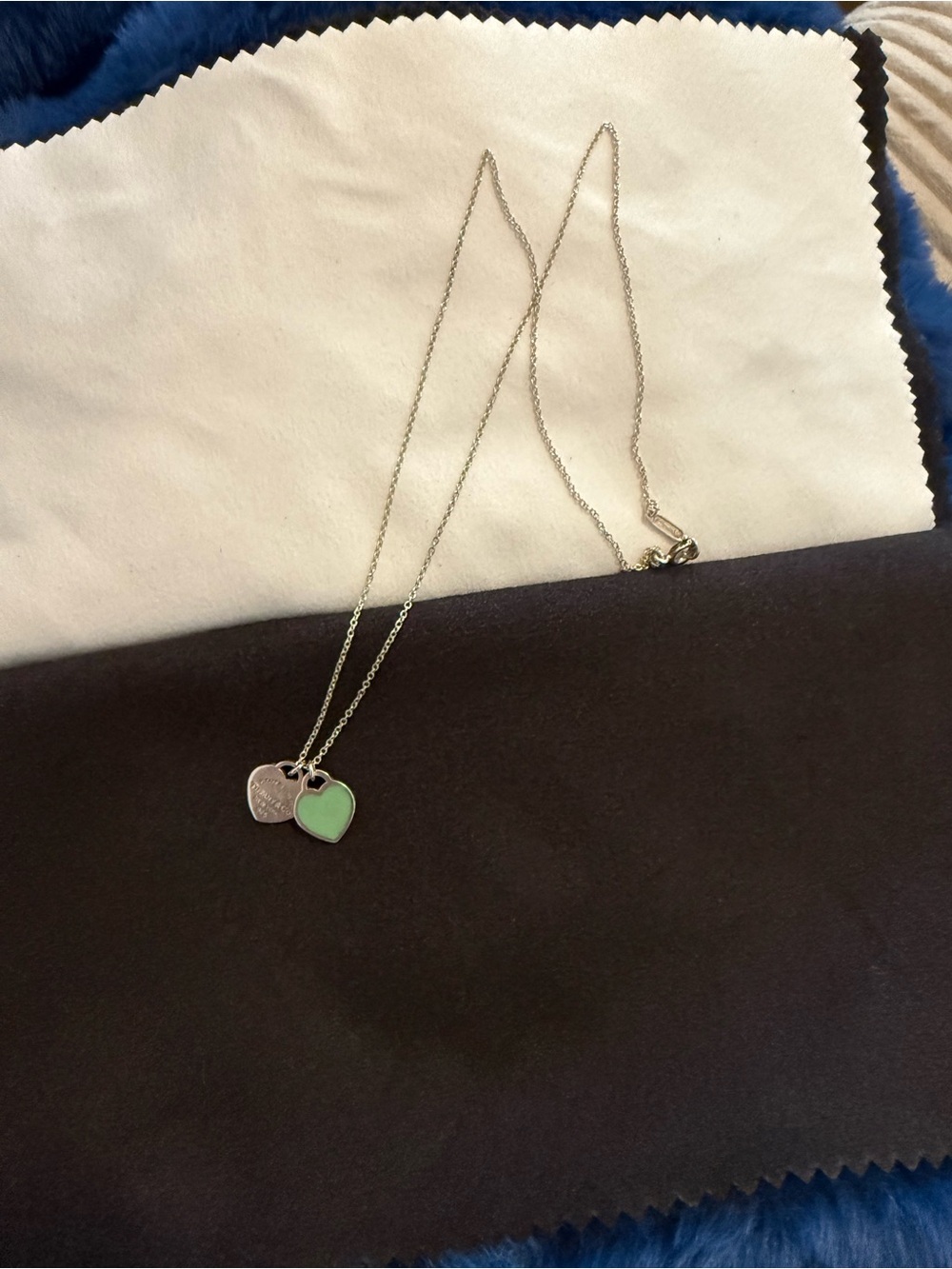 Tiffany & Co. Double Heart Pendant Necklace in Light Green and Silver - Picture 2 of 7